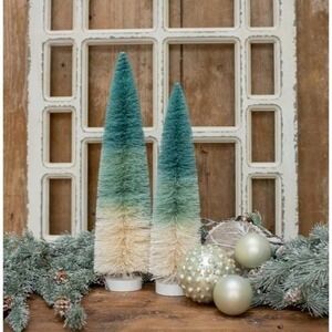 Ragon House Ivory Blue Ombre Bottlebrush Trees Set/2 12-14" Retro Christmas